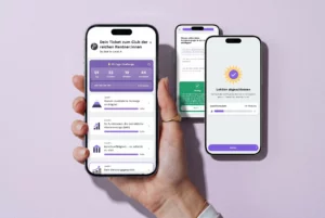Beatvest App auf dem Smartphone: Mitarbeitende lernen ihre bAV spielerisch in 3-Minuten-Modulen — Penzilla x Beatvest Kooperation