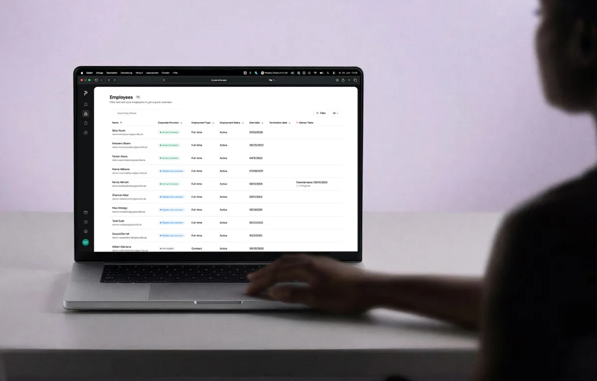 Penzilla App Dashboard Mitarbeitenden Overview
